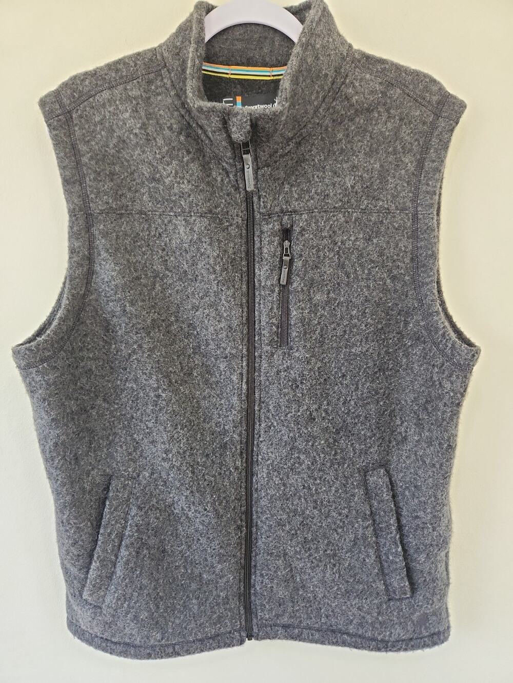 Smartwool Hudson Trail Fleece Vest Mens Large Full Zip Wool Blend Gray Outdoor